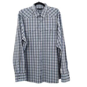 Banana Republic Plaid Dress Shirt Button Up Plaid Flap Pockets Blue White XL